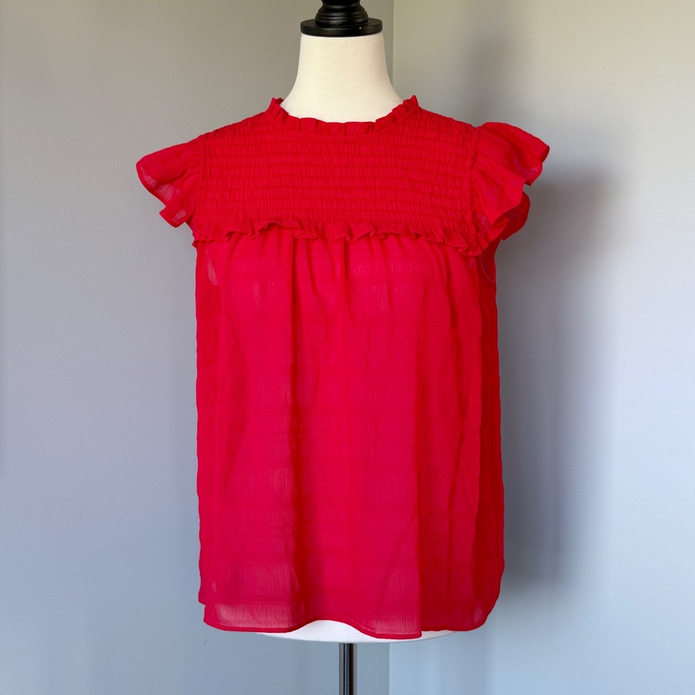 Rose + Olive Womens Red Ruffle Neck Sleeveless Top Blouse